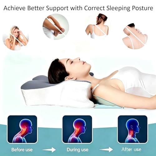 Cervical Memory Foam Pillow, Orthopedic Neck Support Contour Pillow for Side & Back Sleepers, Available in 7 cm and 12 cm Heights, Washable Cover — view 5