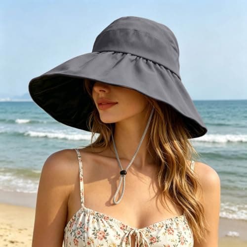 Women's Dome Sun Hat for Outdoor Holiday, Casual Style,Fabric Dome Shape | UPF Protection | Lightweight Packable | Perfect for Beach & Travel Black — view 3