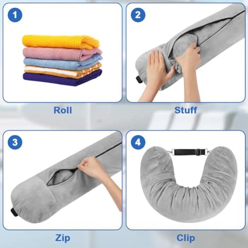 Adiwo Multifunctional Stuffable Travel Pillow, Travel Pillow Stuffable with Clothes, Soft Stuffable Neck Pillow, Fillable for Extra Luggage with Adjustable Straps, for Airplane Camping Train, Gray — view 4