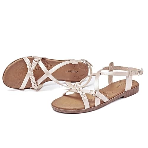 Veittes Women's Dressy Casual Strappy Flat Slide Sandals,Gold 10 — view 4