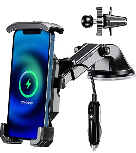 Kewig Wireless Car Phone Holder Mount, Qi 15W Fast Car Charger Mount with USB C 20W Charging Port, Mobile Phone Cradle Automobile Dashboard Windscreen Air Vent Stand for 4''-7'' Cellphones