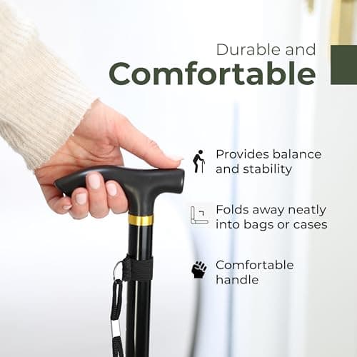 DIVCHI Folding Walking Sticks, Adjustable Height And Portable Collapsible Balancing Ladies Walking Aid, Travel Walking Cane for Women & Men Elderly Adults & Disabled (Walking Stick Black) — view 3