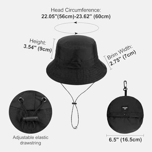 FACHOI Bucket Hat Women Men, Waterproof Sun Hat Foldable UV Protection Summer Hats Adjustable Chin Strap Quick Dry Boonie Hat Fishing Walking Hiking Camping Travel F4-ZDYFM(Black) — view 2