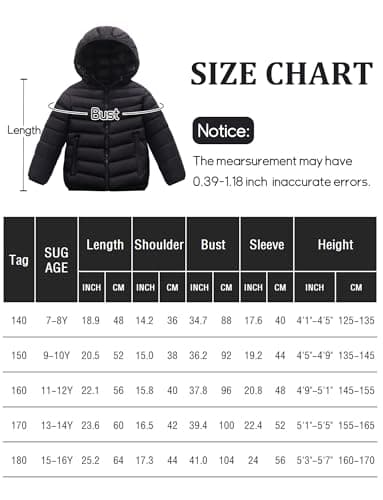 SEAUR Hooded Puffer Jacket Kids Warm Padded Coat Winter Jacket with Two Side Pockets Boys Fleece Lined Coat Black 13-14 Years — view 6