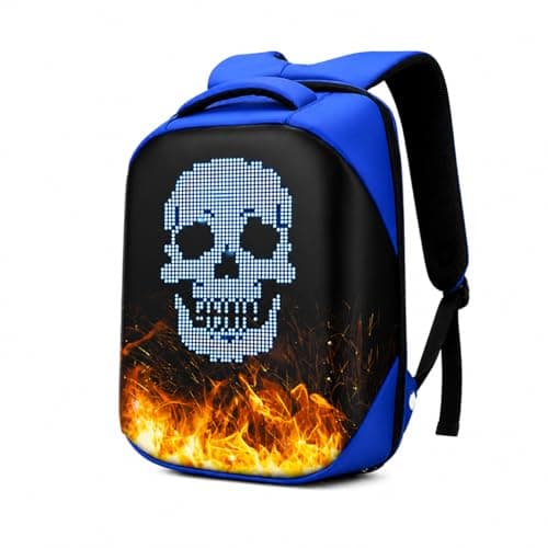 LED Screen Backpack with App Control, Customisable Display, Lightweight Water-Resistant Rucksack Bag for School, Travel & Cycling (Dark Blue)