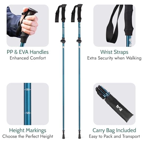 Trail Z-Folding Walking Poles, 2 Pack, Adjustable 120–135cm, Teal — view 3