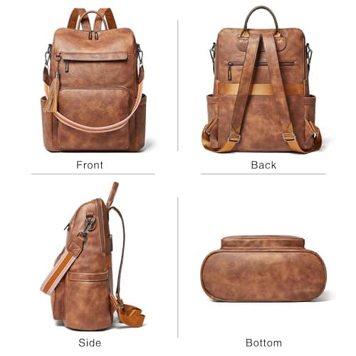 Shrrie Vegan Leather Backpack for Women Backpack Purse 15.6 inch Womens Laptop Backpack for College Travel Work-Two-toned Brown — view 5