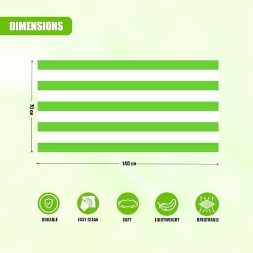 GEEZY Microfibre Beach Towel, Green Striped - Quick Drying, Lightweight, Sand-Free, Large & Durable, Summer Design - Beach Essentials for Travel, Holiday, Swimming, Sauna, Adults & Kids, 70x140cm — view 3