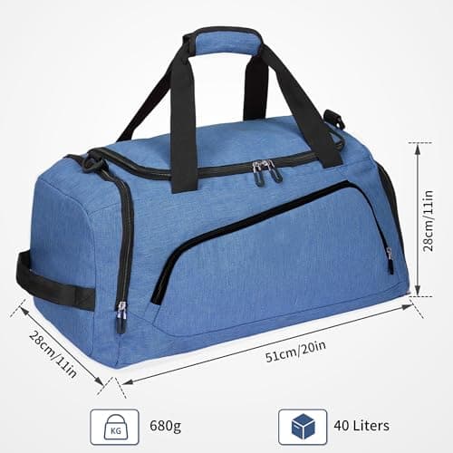 Gym Bag with Shoe Compartment & Wet Pockets for Men/Women,Sports Duffle Bags for Workout/Fitness/Travel (Blue, 20"x11"x11") — view 2