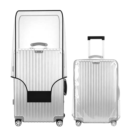 Kemay Clear PVC Luggage Cover Protector, Heavy Duty 0.2mm Thick with Black Trim, Waterproof Anti-Scratch Dustproof Freezeproof, Fits 20/24/28/30 Inch Wheeled Suitcases, Reusable for Airport Travel