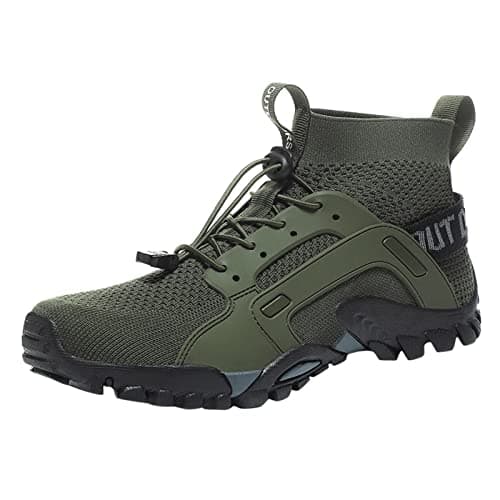 Outdoor Hiking Shoes Men's Summer Breathable Outdoor Walking Shoes Black Non-Slip Sports Shoes Sporty for Walking Walking Shoes Lightweight Fitness Shoes, Army Green, 10 UK