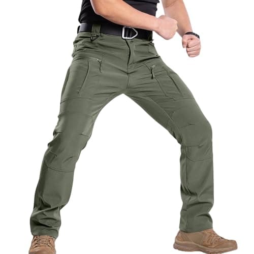 AMDOLE Work Trousers Men Stretch Tactical Work Pants Multi-Pocket Elastic Waist Cargo Trousers for Men UK for Hiking Outdoor Camping Casual Lightweight Durable Waterproof Trouser Blackish Green #3 XL — view 3
