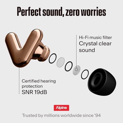 Alpine Tune Concert Ear Plugs Hi-Fi | Comes with 4 Tip Sizes 19dB Rose Gold — view 4