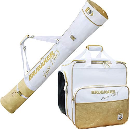 BRUBAKER Combo St. Moritz - Ski Boot Bag and Padded Ski Bag up to 66 7/8 Inches - White/Golden