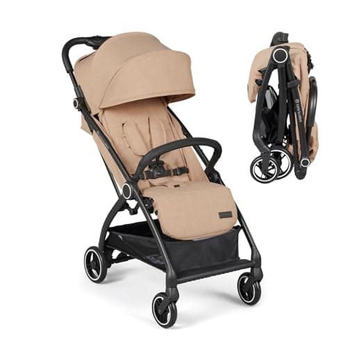 Ickle Bubba Aries Autofold Stroller – Lightweight Compact Fold Travel Pushchair, One-Hand Auto-Fold, Only 6.1kg, Birth to 22kg, Multi-Position Recline, UPF 50+ Hood (Biscuit)
