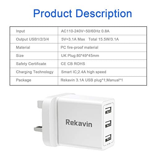 USB Plug,Multi USB Plug Adaptor UK 5V/3A for iPhone Charger Head,Multiple Port Dual Charging Adapter UK Triple Way 3 Pin Double Main Charge for iPhone 16 15 14 13 12 11 X XR XS 8 7 6 6S 5 5S SE,iPad — view 6