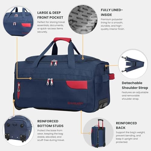 Rocklands® Lightweight Luggage Rolling Holdall Suitcase Wheeled Small Duffle Bag Travel Bag RL501 (Navy/Red, Small (Carry on) 20" (H55 x L29 x W28 cm)) — view 4