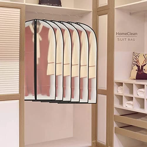 HomeClean Hanging Garment Bags 12 Pack Breathable Suit Bag Covers with Zip PEVA Clothes Cover Bags Coat Garment Bags Dress Cover Bags for Wardrobe Storage and Travel, Clothes Covers for Coats, Black — view 6