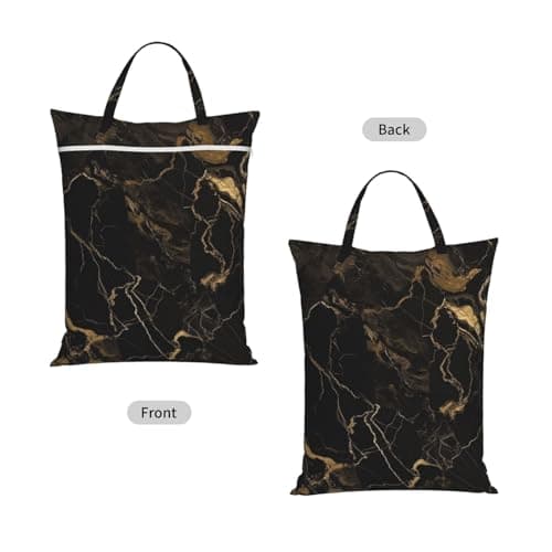 Gold Black Marble Travel Laundry Bag With Handle, 1 Pc Large Waterproof Dirty Clothes Bags With Zipper, Foldable Swimsuit Workout Bag Washable Wet Clothes Storage Organizer For Dorm — view 2