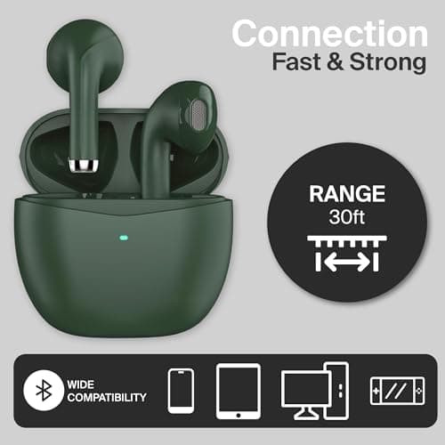 WATCHEM Wireless Earbuds Green – Bluetooth 5.0 TWS In-Ear Headphones, IPX5 Waterproof Earphones, Fast Charging Case, Lightweight, Stylish, Small Fit, Sports & Gym Ready — view 6