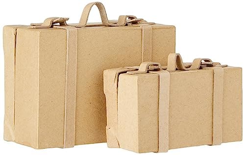Creativ 263990 Papier Mache Mini vintage Suitcases 2 pc / 1 Set, Beige