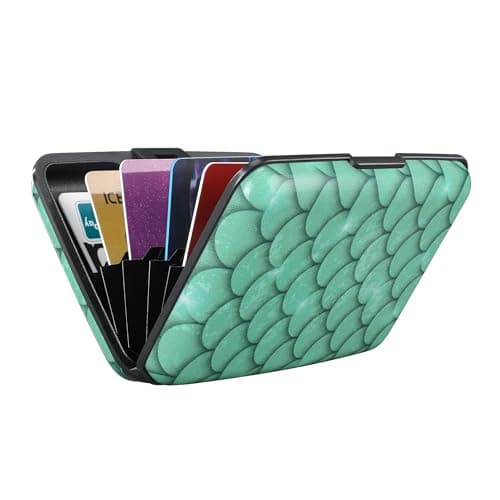 ELFISH RFID Blocking Credit Cards Holder Aluminum Wallet Metal ID Case for Men Women, Blue Scales, Minimalist — view 6