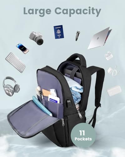 Laptop Backpack, Business Travel Backpack with Charging Port, Water Resistant Laptop Rucksack, Anti-Theft Backpack for Men Women, Fits 15.6-inch Laptop School Bag Black — view 5