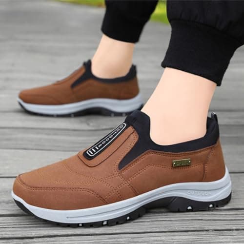 Hiking Shoes Mens Slip on Trainers Orthopedic Walking Shoes with Arch Support Lightweight Mesh Lining Hiking Shoe Wide Fit Outdoor Sneakers for Outdoor Trekking Camping Walking Coffee — view 3