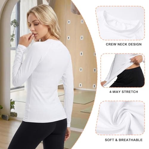 NuCamper 4 Pack Thermal Tops Womens Long Sleeve Shirt Round Neck Soft Thermal Underwear Breathable Compression Base Layer Shirts Casual Slim Fitted Lightweight Ladies Thermals T Shirt for Running — view 5