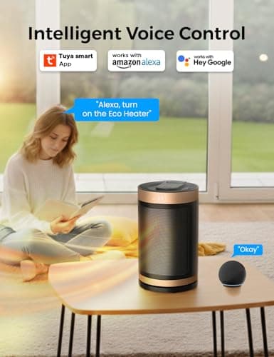 EcoNour 11" Space Heater for Home Low Energy Silent, 1500W WiFi Smart Electric Heater, Portable PTC Ceramic Heater with App & Voice Control, Thermostat, 12H Timer, 4 Modes, Bedroom Office Conservatory — view 3
