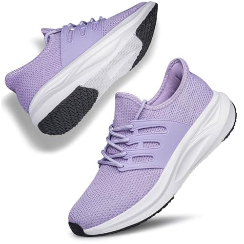 Womens Walking Trainers Lace up Sports Running Shoes Non Slip Purple 8.5