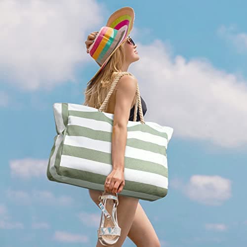 oscaurt Beach Bag, Large Beach Bags for Women, Waterproof Beach Tote Bags with Zip and Rope Handle, Summer Beach Bags Holiday Essentials Travel Bag Shopping Shoulder Handbags for Pool Gym Picnic — view 2