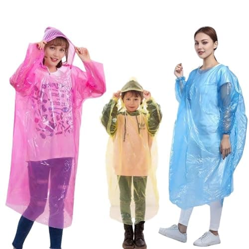 MUNSKT 12 Pack Disposable Rain Ponchos for Adults & Kids, Waterproof Clear Plastic Poncho with Hood, Lightweight Emergency Ponchos for Family Travel, Hiking, Festivals