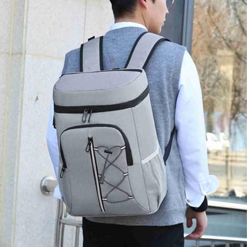 Insulated Cooler Backpack Camping Hiking Road Trip Outdoors 2 Side Mesh Pockets Camping Picnic for Meals, Beverages, Snacks (Light Gray) — view 2