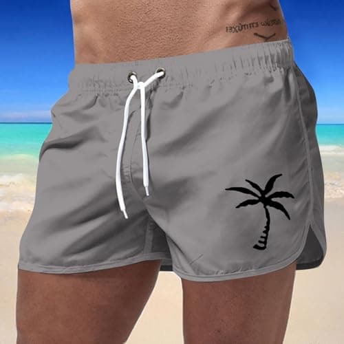 Generisch Swimming Trunks Swim Shorts Stretch Fashion Casual Travel Coconut Tree Print Beach Shorts Neoprene Vest, gray, S — view 3