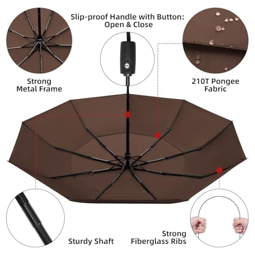 TradMall Travel Umbrella 42/45 Inches Double Vented Canopy, Brown, 45 Inches, Classic — view 5