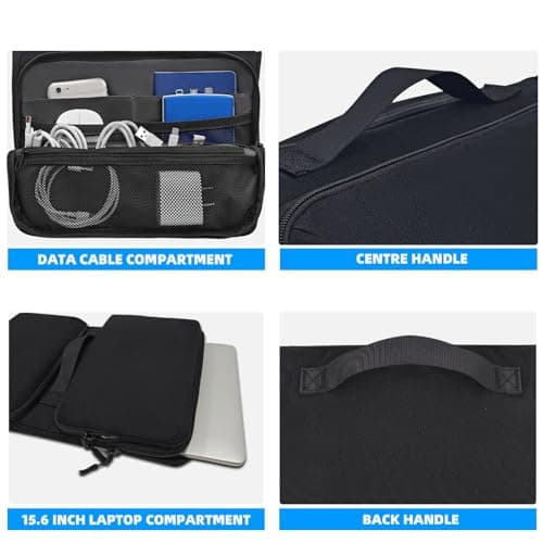 KINGSLONG Foldable Laptop Bag with Organizer: 15.6 Inch Water-Resistant Travel Tech Pouch All-in-One Electronic Organizer for Laptop, Charger, Cables, Phone, Power Bank – Black — view 6
