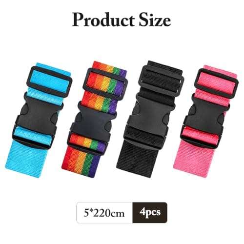 4 Pack Adjustable Luggage Straps, Suitcase Belts with Quick Release Buckles for Travel — view 2