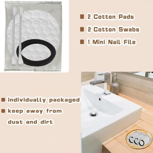 50Pcs Individually Wrapped Travel Vanity Kit;Disposable Makeup Remover Kit;Each includes Cosmetic Cotton Pads,Cotton Swabs,Hair Tie; Hygiene Hotel Amenities Kit; Hotel Toiletries Outdoors — view 5