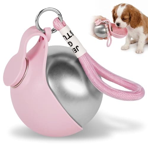 2 in 1 Portable Dog Water Bottle for Walking, 285ML Stainless Steel Bottle with Silicone Bowl, Foldable Leak Proof Dog Water Bottles for Travel Hiking Park Visit (pink)