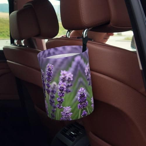 MDATT Purple Lavender Floral Flowers Car Trash Can Leak-Proof Organizer For Long Road Trips And Family Vacations — view 5