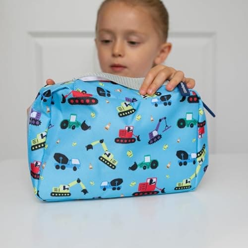 tiddlers & nippers | Kids Travel Wash Bag | Hanging Toiletry Bag & Organiser | Lightweight, Compact & Expandable | Zipped Storage Compartment, Carry Handle & Hanging Hook (Diggers & Lorries) — view 4