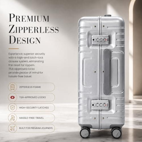Aerolite Premium 55x40x20 No-Zip Cabin Suitcase with USB Charger Port & Front Laptop Pocket, Aluminium Frame Polycarbonate Hard Shell Carry On Luggage with TSA Lock, Fits Most Major Airlines Silver — view 5