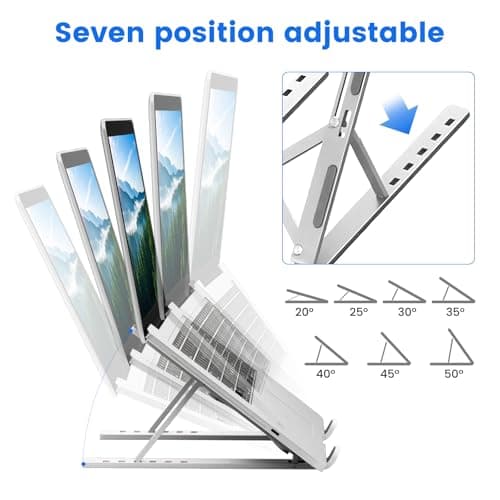 GrandMil Adjustable Laptop Stand for Desk – Foldable & Portable ABS+Silicone Desk Riser, Ventilated Cooling Holder for 10-17.3” Laptops & Tablets(Silver) — view 3