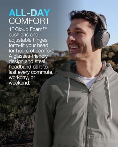 JLab JBuds LUX ANC Active Noise Cancelling Headphones - Wireless Over Ear Headphones with Microphone, 70+ H Playtime Foldable Bluetooth Earphones with Multipoint & Customisable Sound, Graphite — view 5