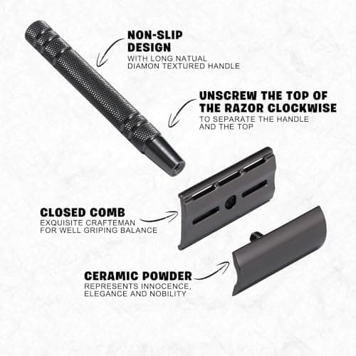 Manual Razor for Men Women, YiYunTE Beard Razor Shavers for Bikini Armpit Leg Hair, Reusable Face Eyebrow Shaving Razor Kit, Durable Stainless Steel Hair Removal Tool Safety Razors Gift for Travel — view 3