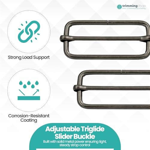 Trimming Shop 2pcs Triglide Slider Buckle Metal Adjustable Durable Lightweight Slide Buckle for Webbing Straps, Backpack, Fasteners Strap, Pet Collars and Bag Accessories, 50mm, Gunmetal — view 3