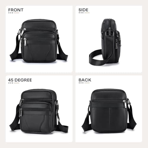 BAGZY Mens Genuine Cowhide Leather Shoulder Bag Ipad Case Bag Messenger Bag Crossbody Satchel Handbag Top-handle Travel Business bag for Kindle Tablet Wallet Purse Mobile Phones Black — view 6