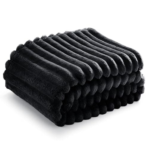 Bedsure Fleece Throw Blanket for Bed - Fluffy Throw, Black, 150x200 cm