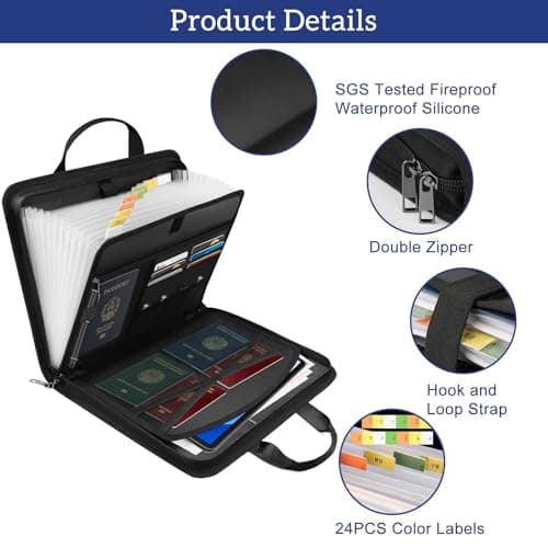 AUNHOKE Fireproof Document Bag, Important Document Organiser Binders — view 5